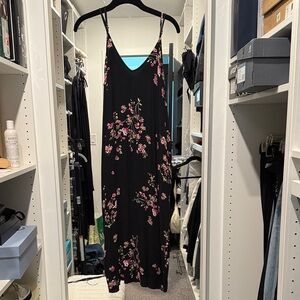 Lovestitch Black Maxi Dress with Pink Floral Design